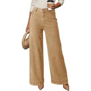 Women Casual Jurassic Gold Wide Leg Denim Jeans Stretchy Loose Pant with Pockets